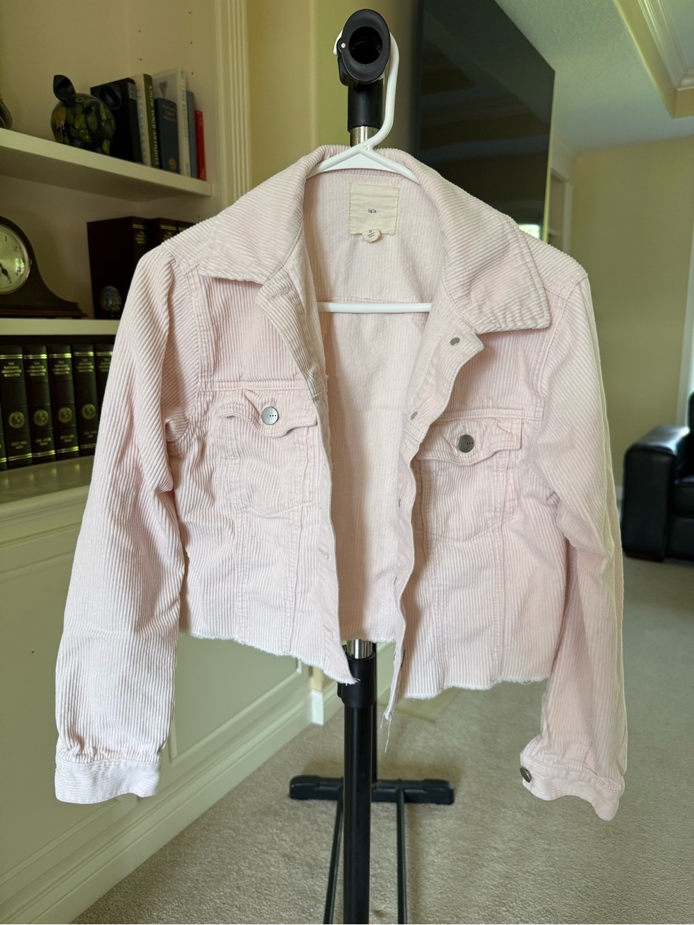 TGLA blush pink cropped corduroy jacket
